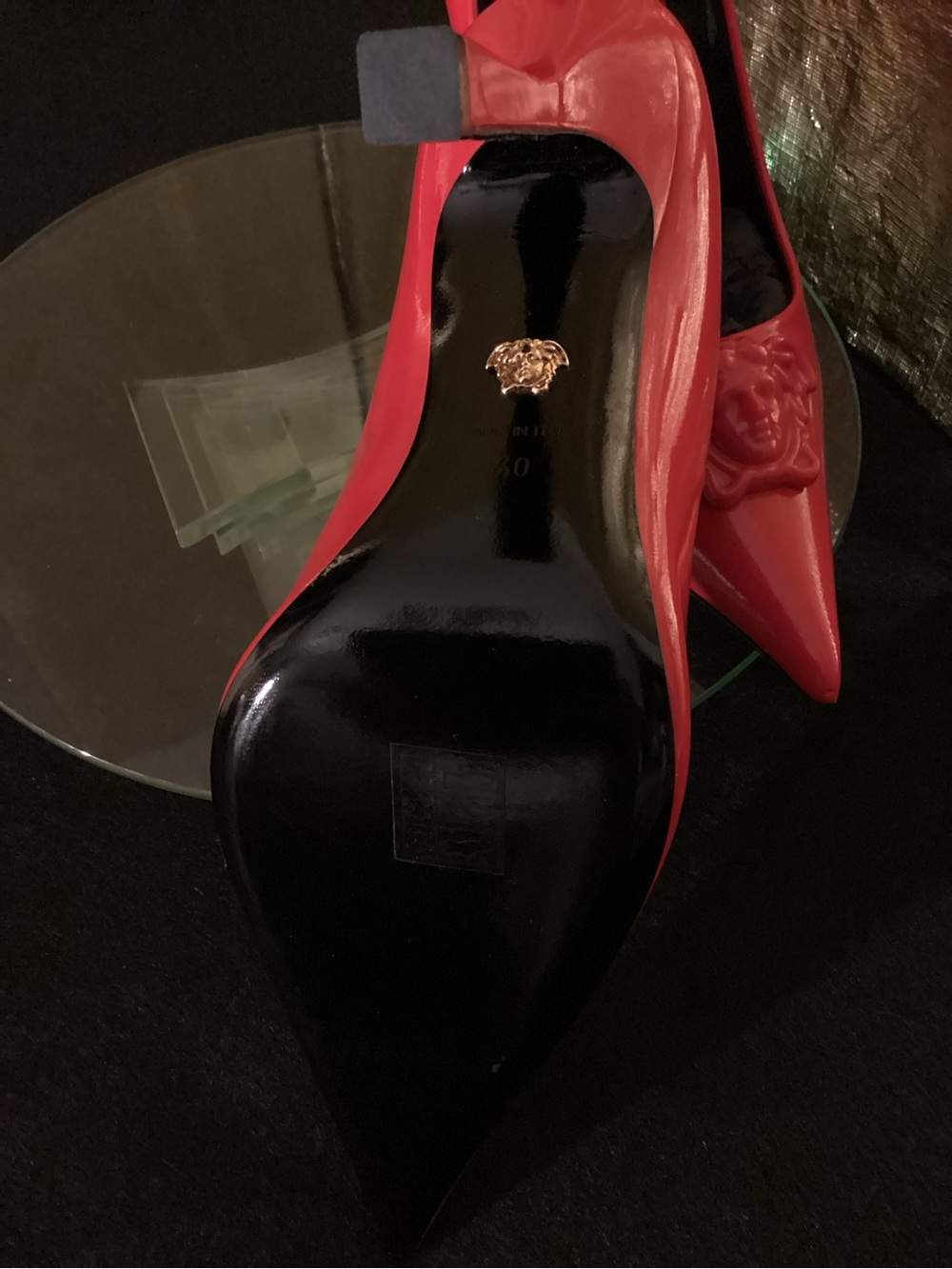 Versace Red Patent Leather Pointed-Toe Pumps with Medusa Accent - Picture 8 of 10